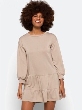 🍪 Casual French Terry Mini Dress in Beige